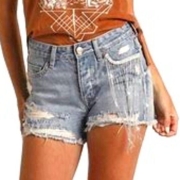 Rock & Roll Denim Shorts w/Rhinestones - Picture 1 of 4